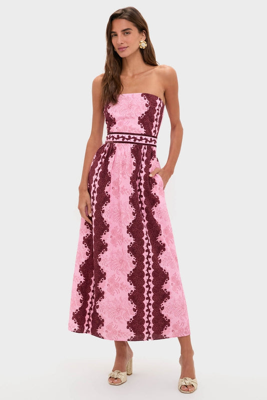 Blush and Maroon Abstract Bennet Midi Dress