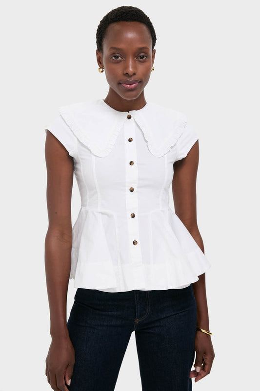 Bright White Stretch Cotton Peter Pan Collar Shirt