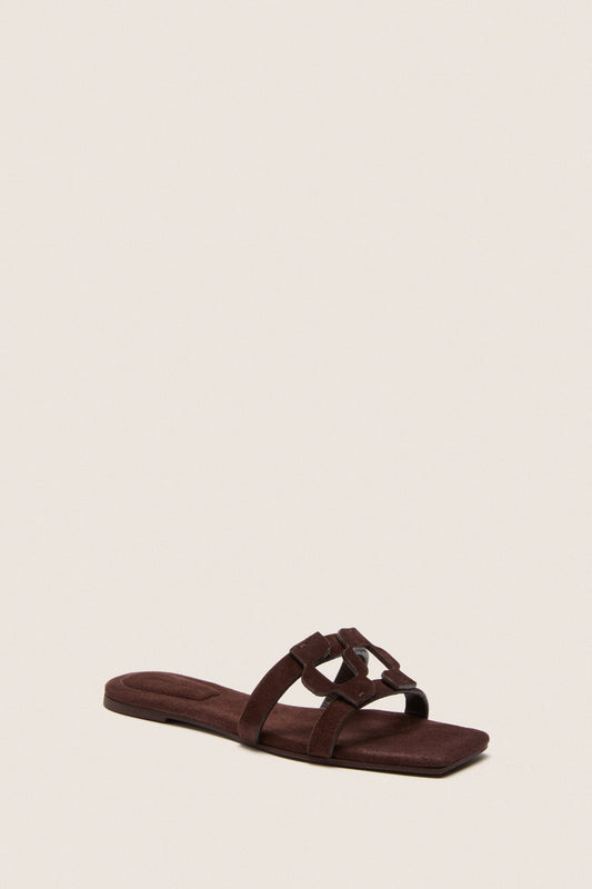 Cacao Simkhai Monogram Suede Flat Slides