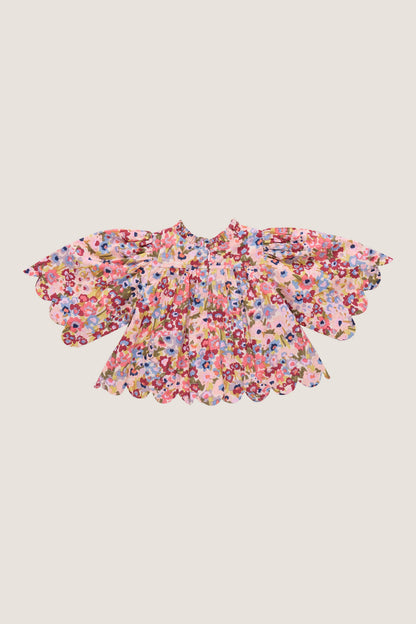 Burgundy Large Sketched Floral Scallop Misha Top