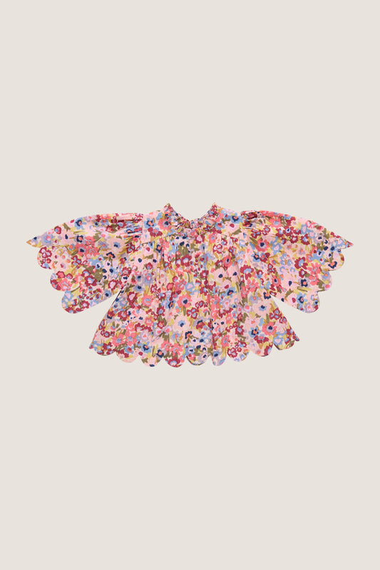 Burgundy Large Sketched Floral Scallop Misha Top