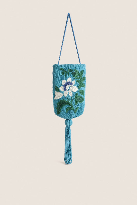 Cerulean Floral Beaded Bag