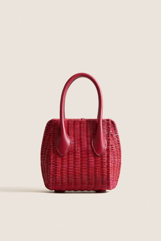 Cherry Wicker Wave Top Handle Bag