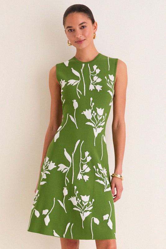 Cactus and Cream Jacquard Mini Dress