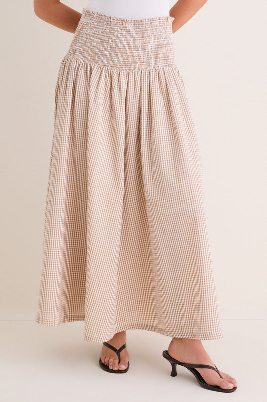 Cafe Check Smocked Maxi Skirt
