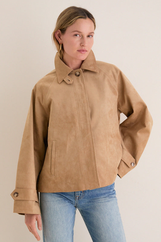 Camel Suede Drew Short Trench Coat