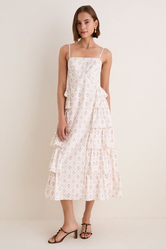 Brown & Cream Floral Ruffle Theodora Maxi Dress