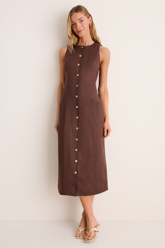Chestnut Linen Francesca Dress