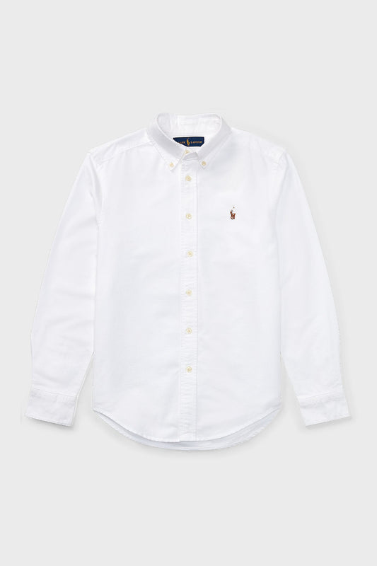 Boys White Long-Sleeve Oxford Button-Down Sportshirt
