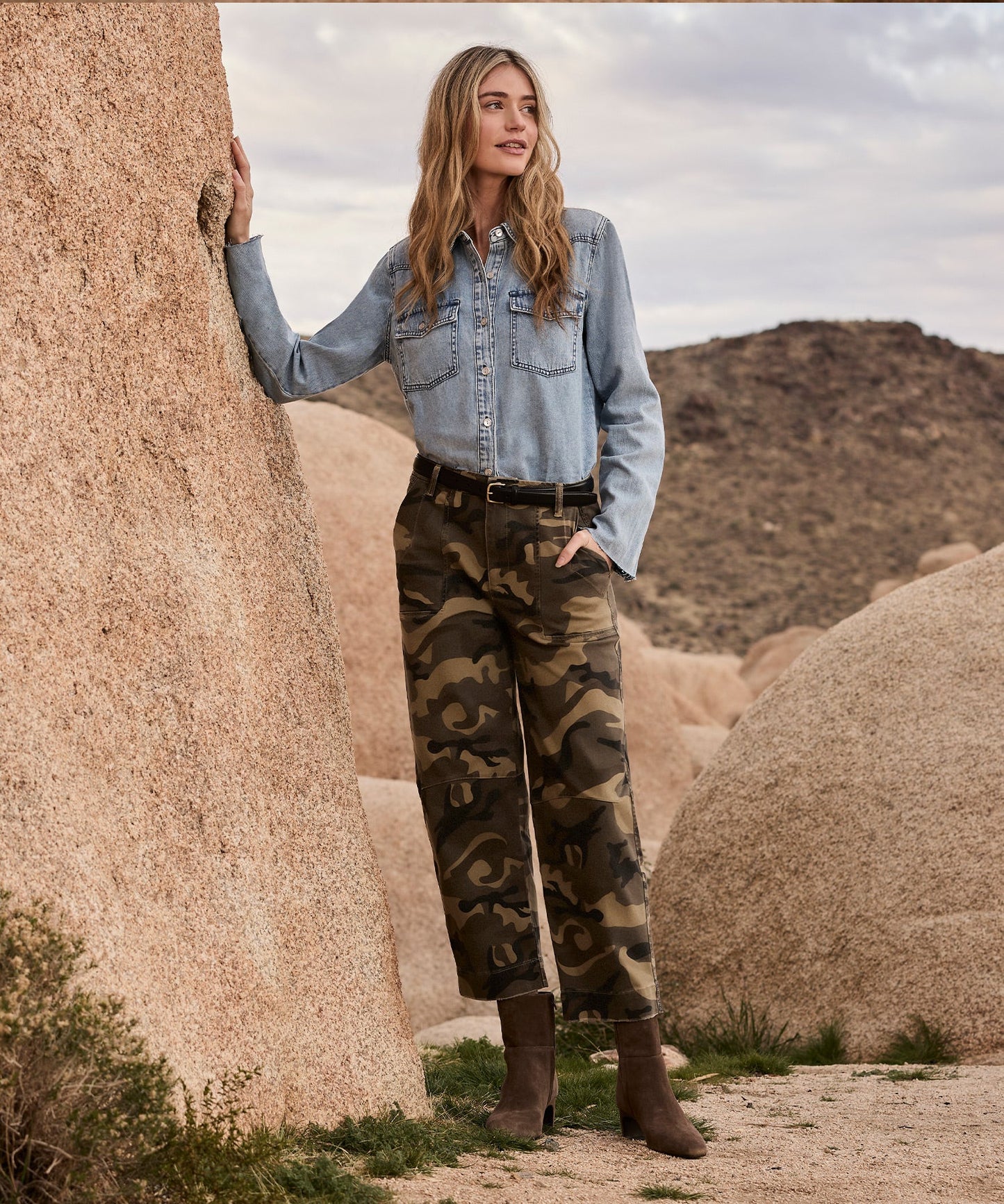 Ashton High Rise Wide Leg Barrel, Petite in Olive