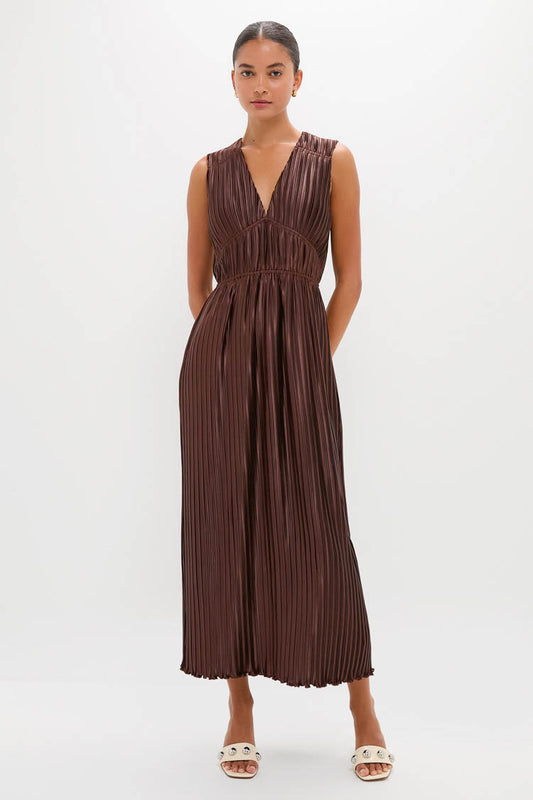 Brown Pleated Chloe Maxi Dress