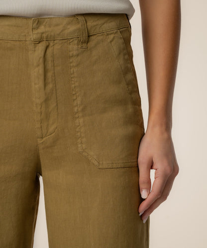 Topaz Linen Wide Leg, Petite in Artichoke