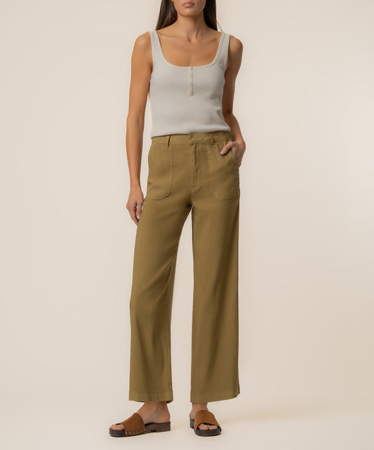 Topaz Linen Wide Leg, Petite in Artichoke
