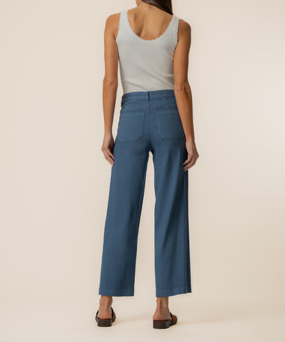 Topaz Linen Wide Leg, Petite in Coastal Blue