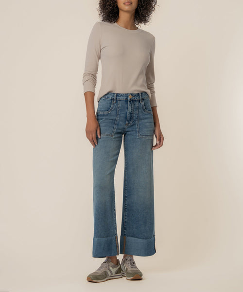 Meg High Rise Wide Legs, Petite in Witted Wash