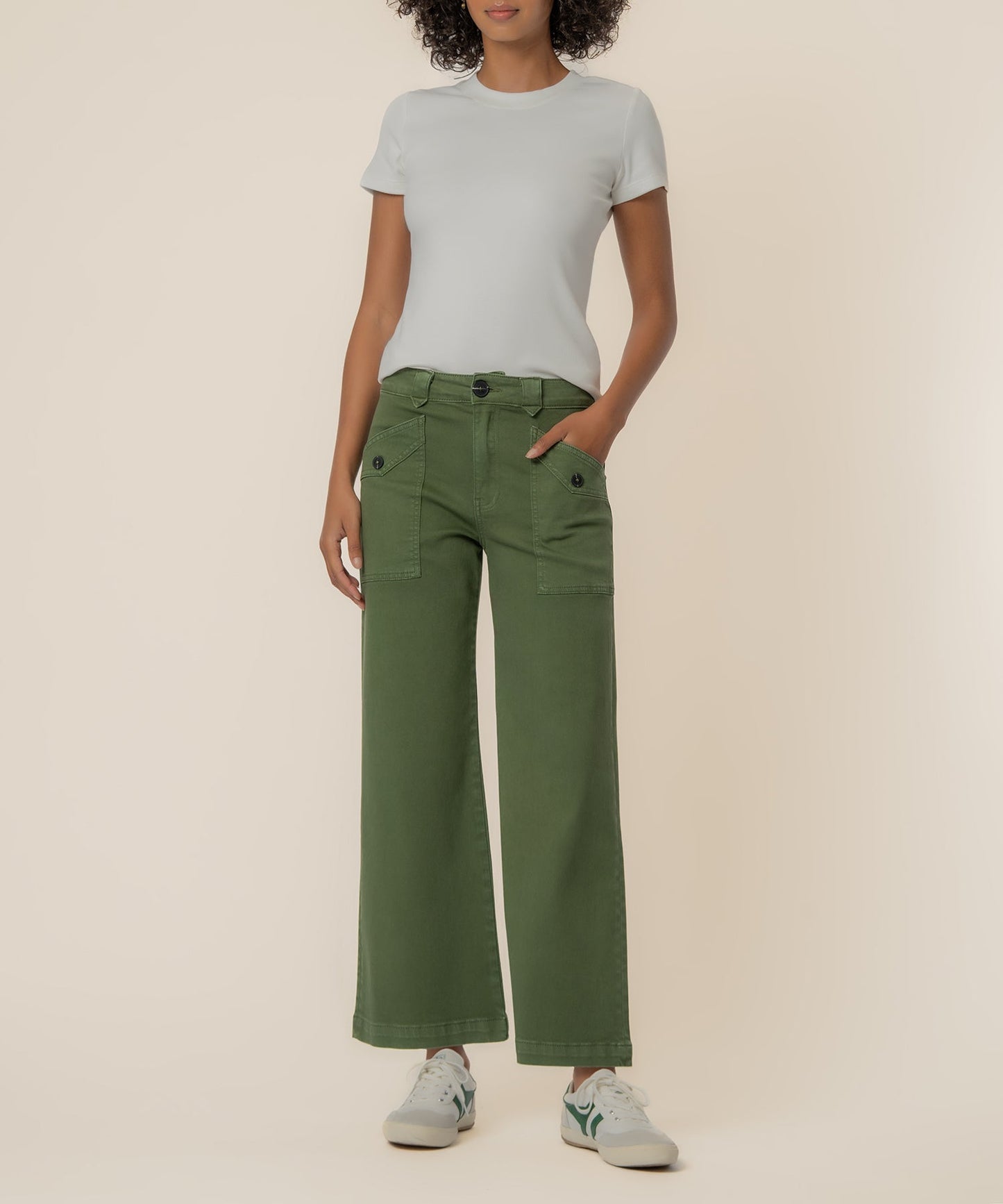 Meg High Rise Wide Leg, Petite in Dill