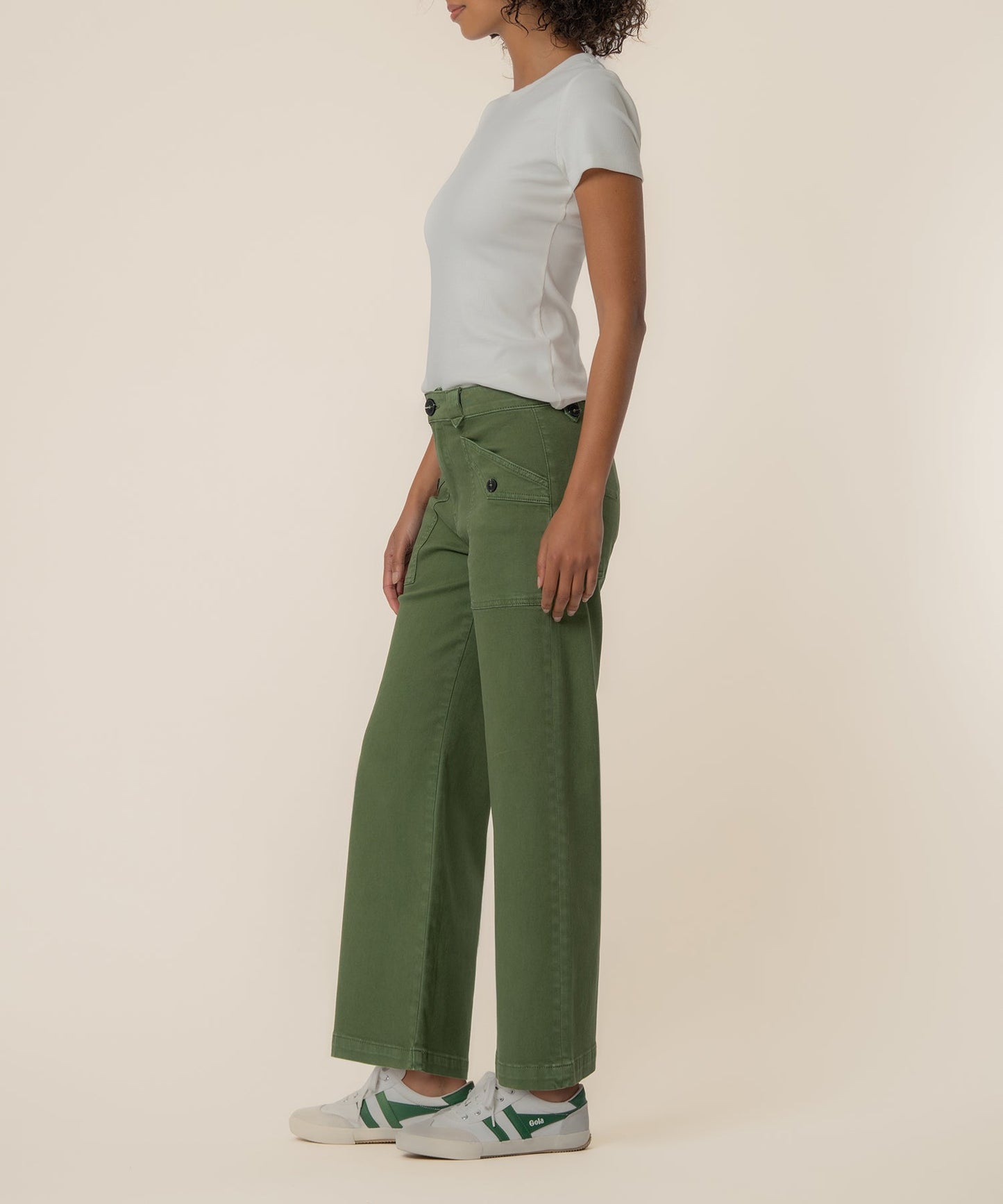 Meg High Rise Wide Leg, Petite in Dill