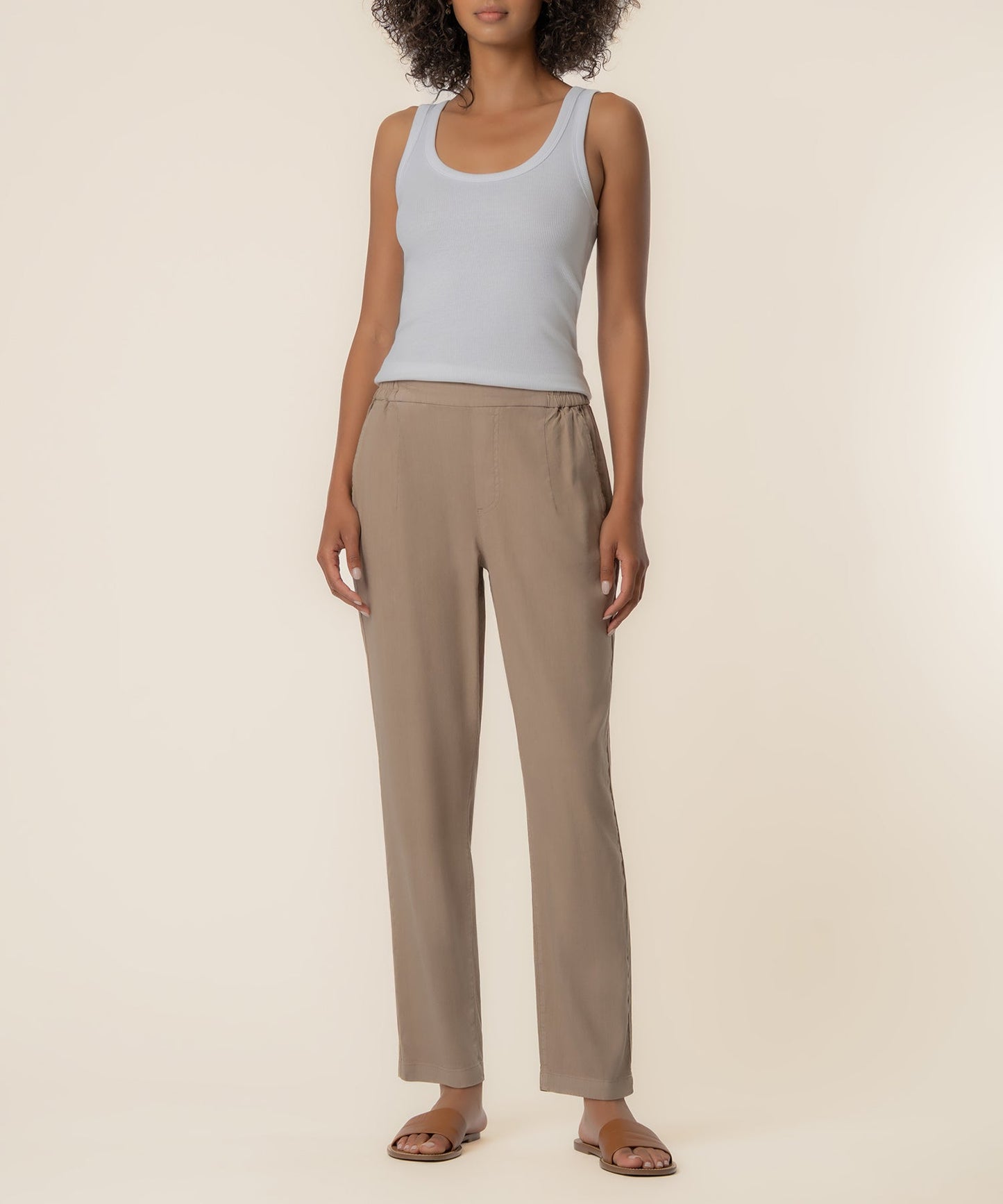Rosalie Linen Tapered Pant, Petite in Khaki