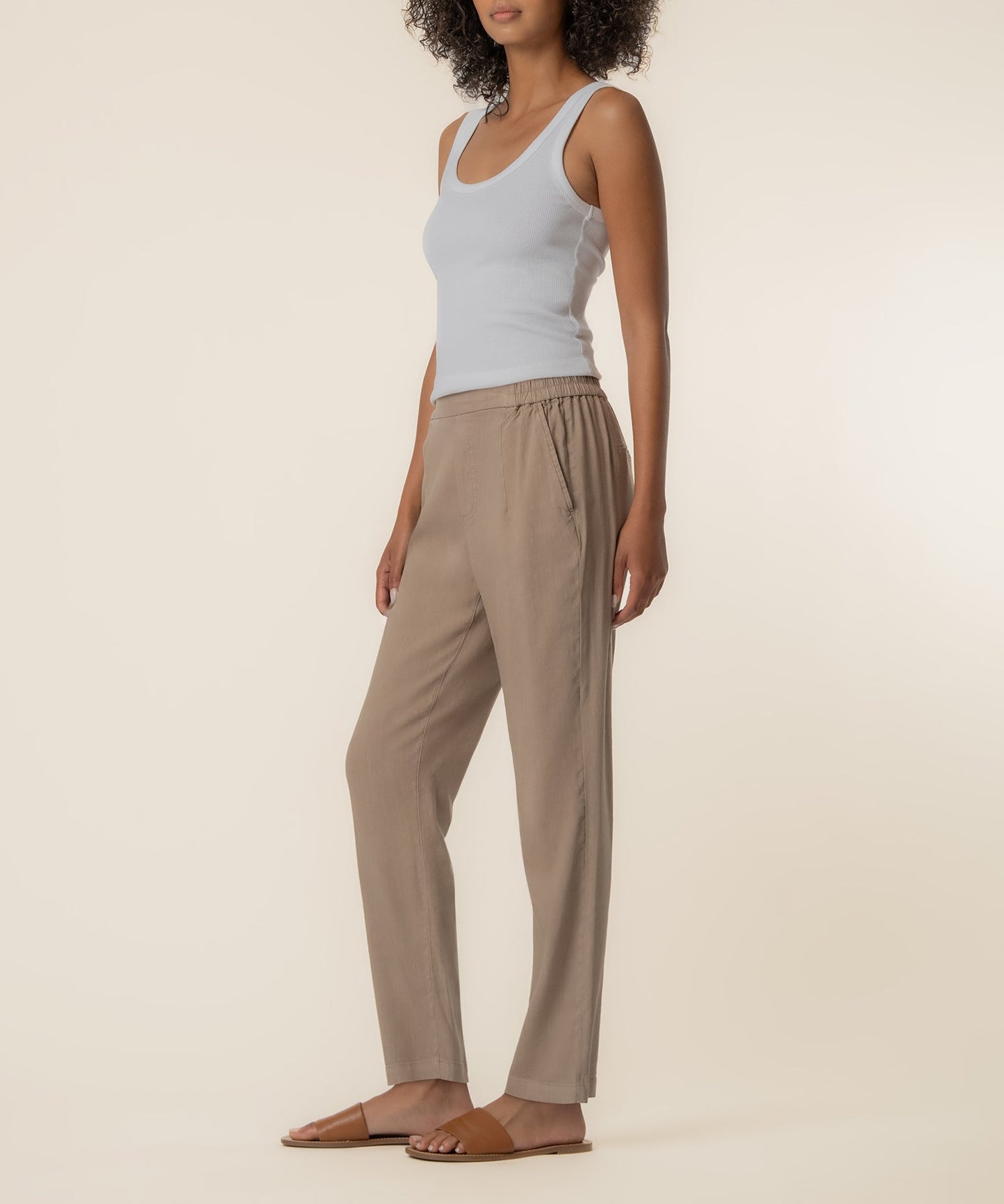 Rosalie Linen Tapered Pant, Petite in Khaki