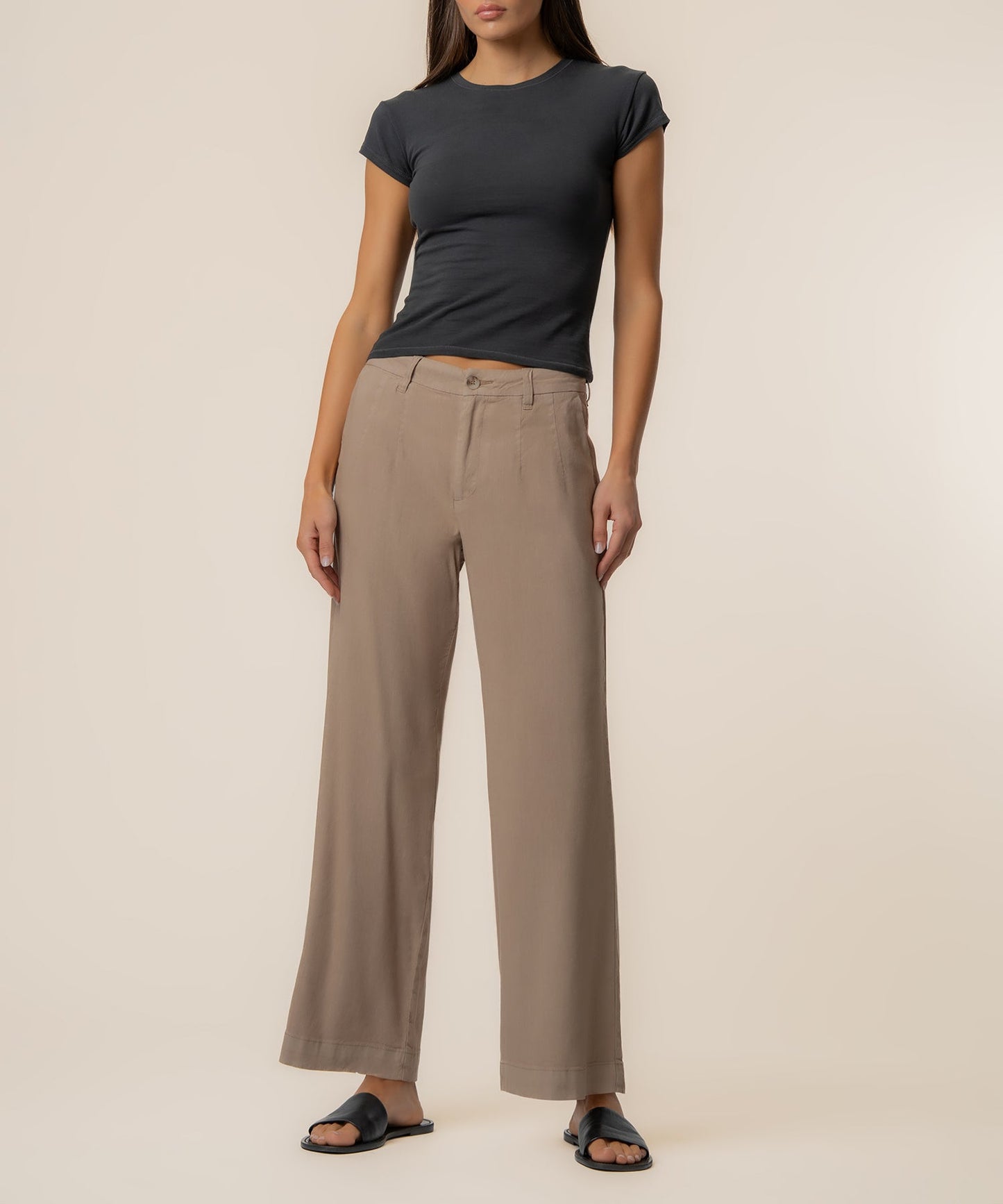Meg Linen High Rise Wide Straight Leg, Petite in Khaki