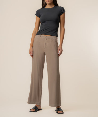 Meg Linen High Rise Wide Straight Leg, Petite in Khaki