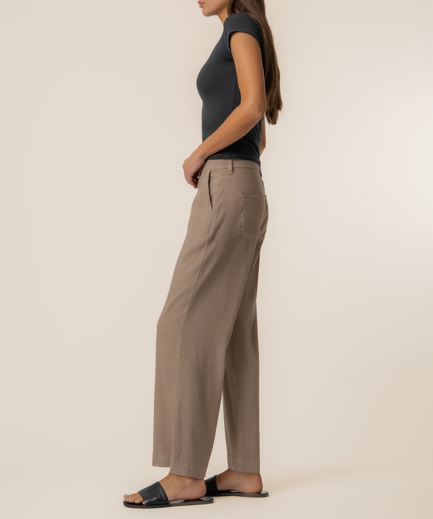 Meg Linen High Rise Wide Straight Leg, Petite in Khaki