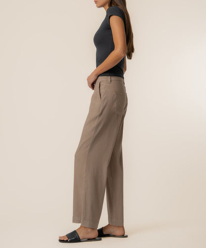 Meg Linen High Rise Wide Straight Leg, Petite in Khaki