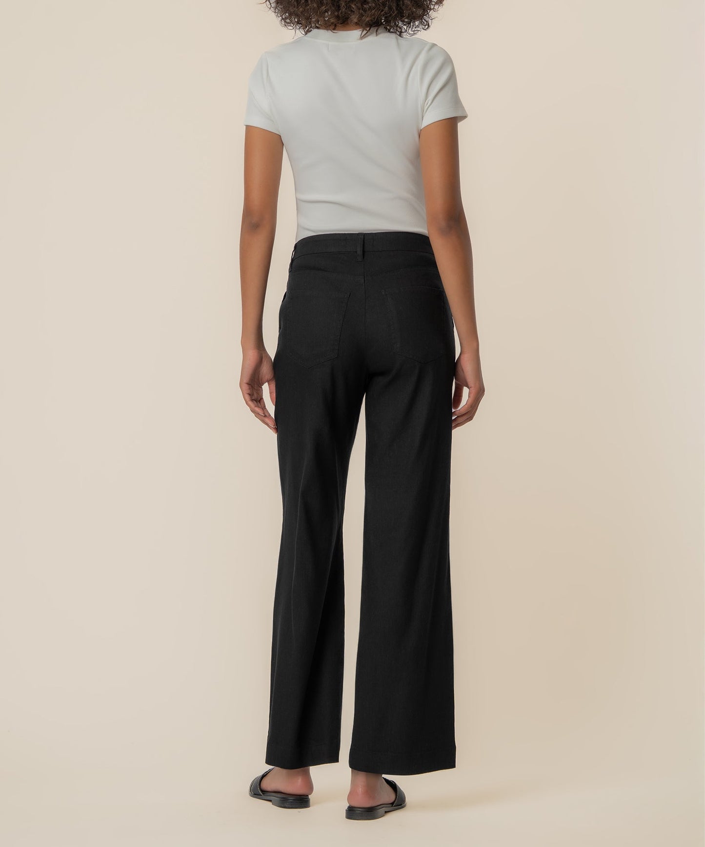 Meg Linen High Rise Wide Straight Leg, Petite in Black
