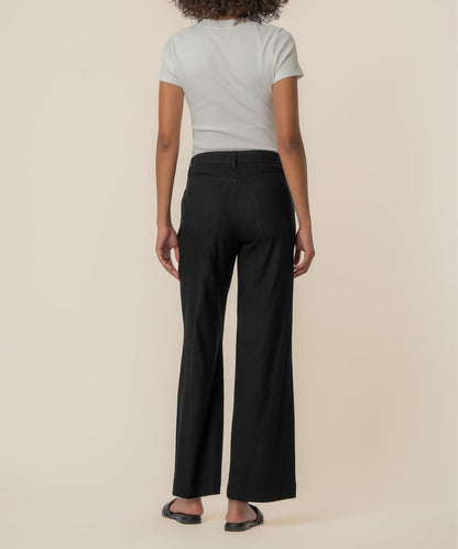 Meg Linen High Rise Wide Straight Leg, Petite in Black