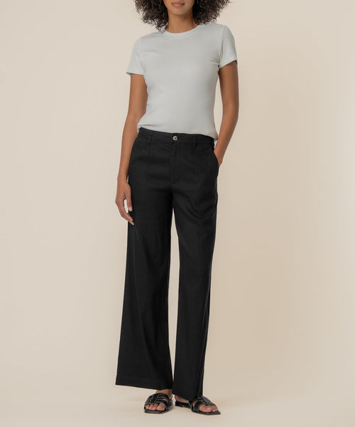 Meg Linen High Rise Wide Straight Leg, Petite in Black