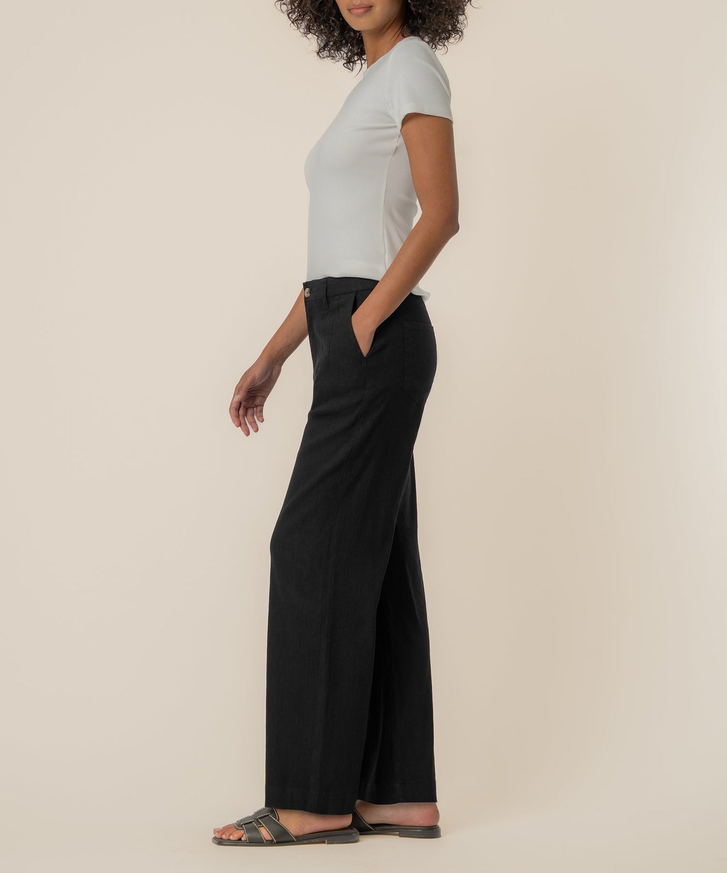 Meg Linen High Rise Wide Straight Leg, Petite in Black