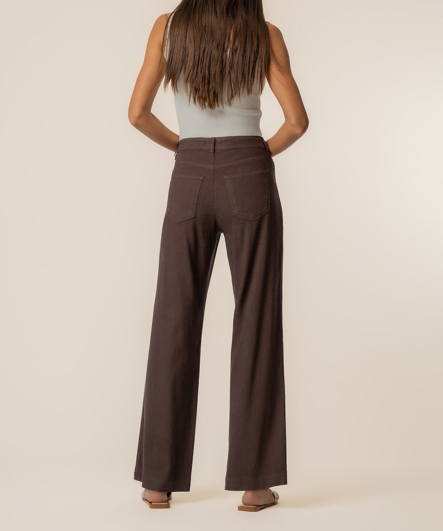Meg Linen High Rise Wide Straight Leg, Petite in Chocolate
