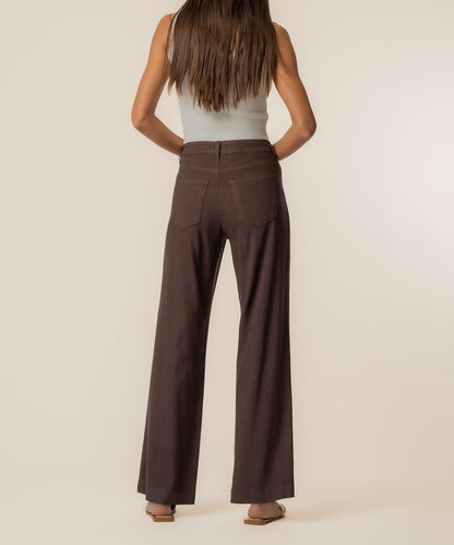 Meg Linen High Rise Wide Straight Leg, Petite in Chocolate
