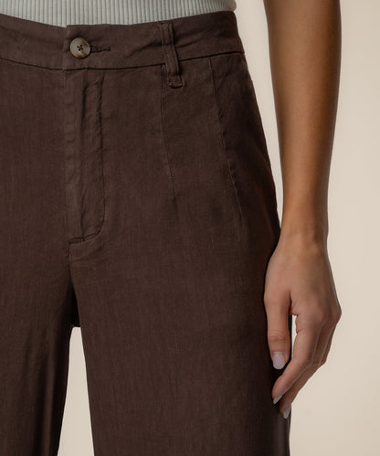 Meg Linen High Rise Wide Straight Leg, Petite in Chocolate