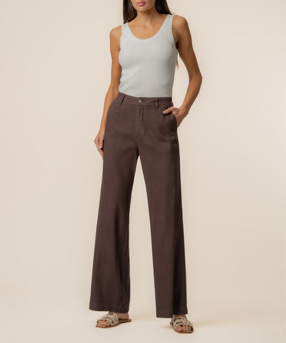 Meg Linen High Rise Wide Straight Leg, Petite in Chocolate