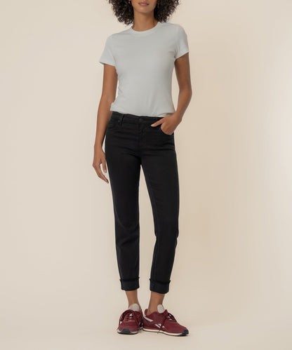 Amy Mid Rise Crop Straight, Petite in Black
