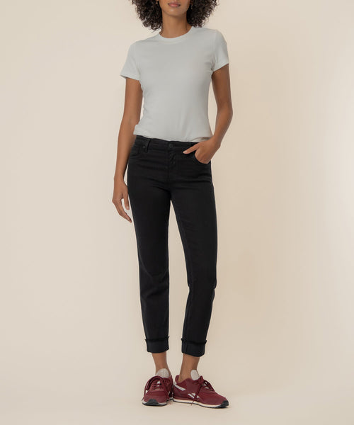 Amy Mid Rise Crop Straight, Petite in Black