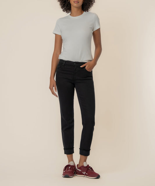 Amy Mid Rise Crop Straight, Petite in Black