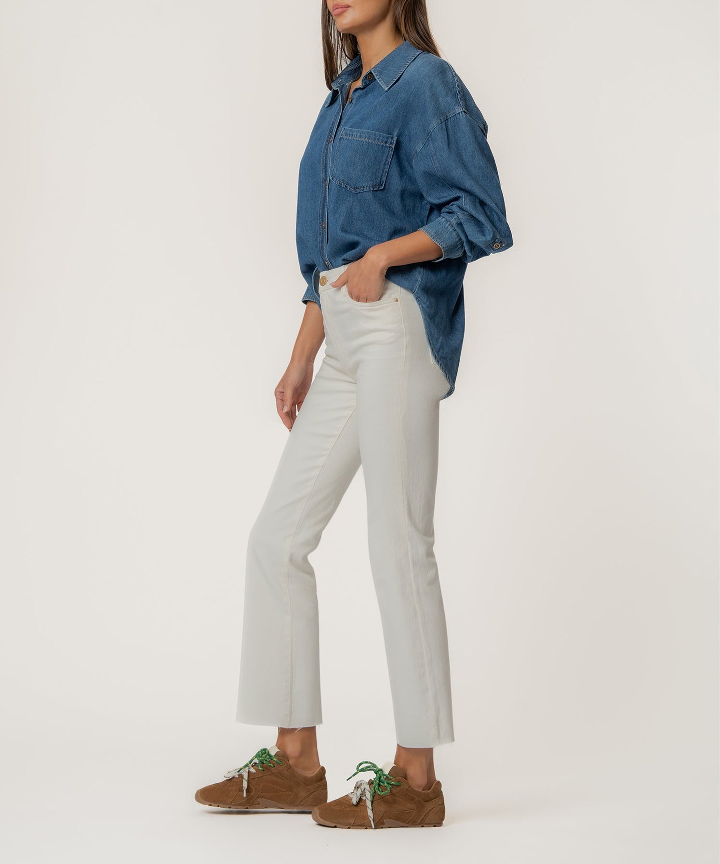 Kelsey High Rise Ankle Flare, Petite in Ecru
