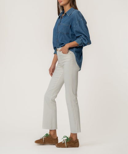 Kelsey High Rise Ankle Flare, Petite in Ecru