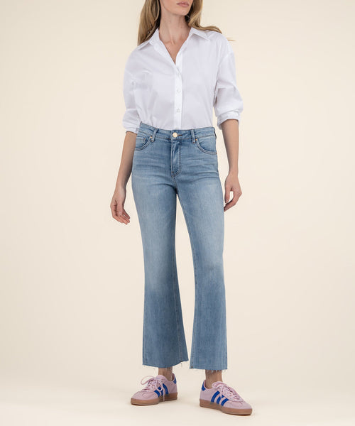 Kelsey High Rise Ankle Flare, Petite in Honest Wash