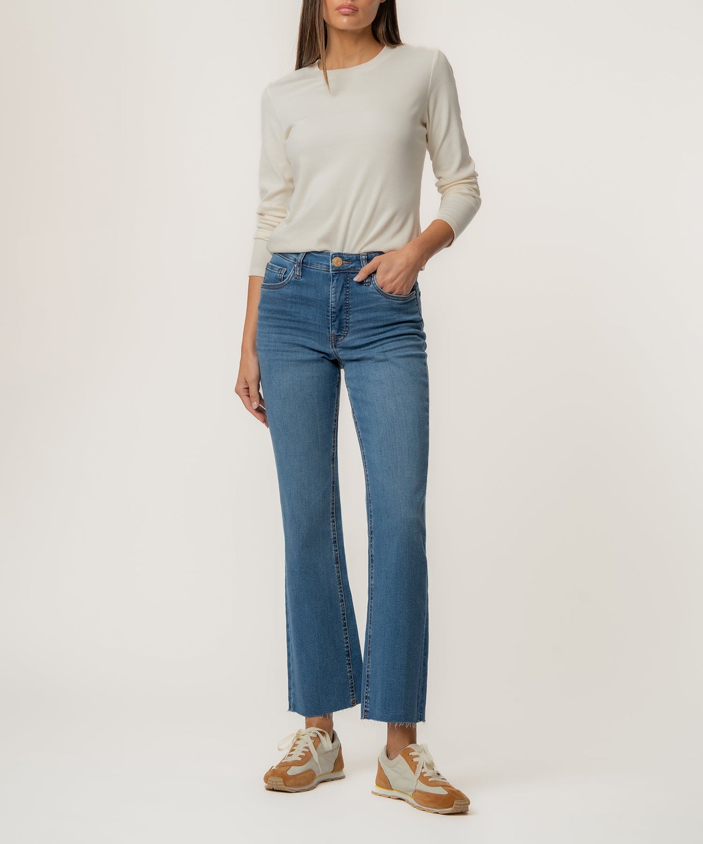 Kelsey High Rise Ankle Flare, Petite in Sentiment Wash
