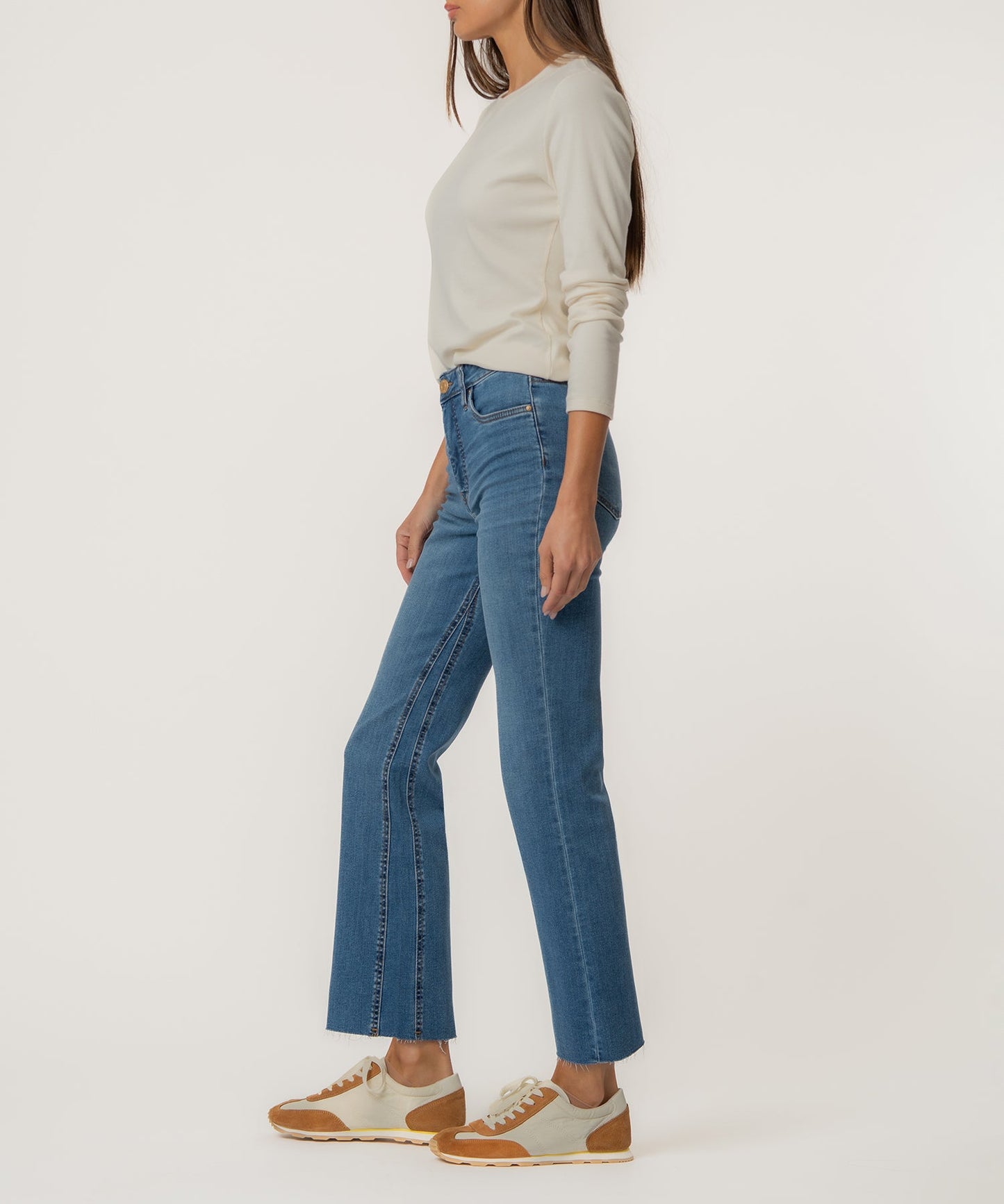 Kelsey High Rise Ankle Flare, Petite in Sentiment Wash