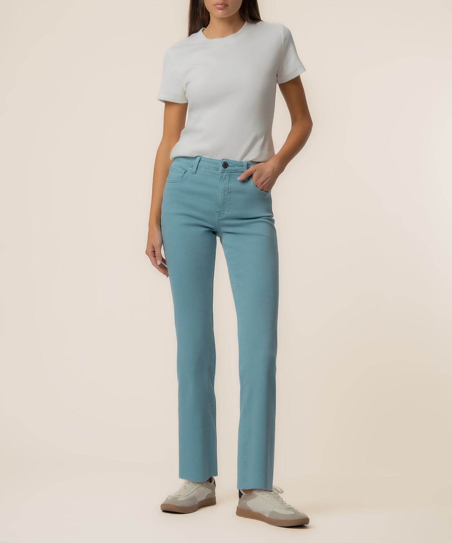 Kelsey High Rise Ankle Flare, Petite in Cyan