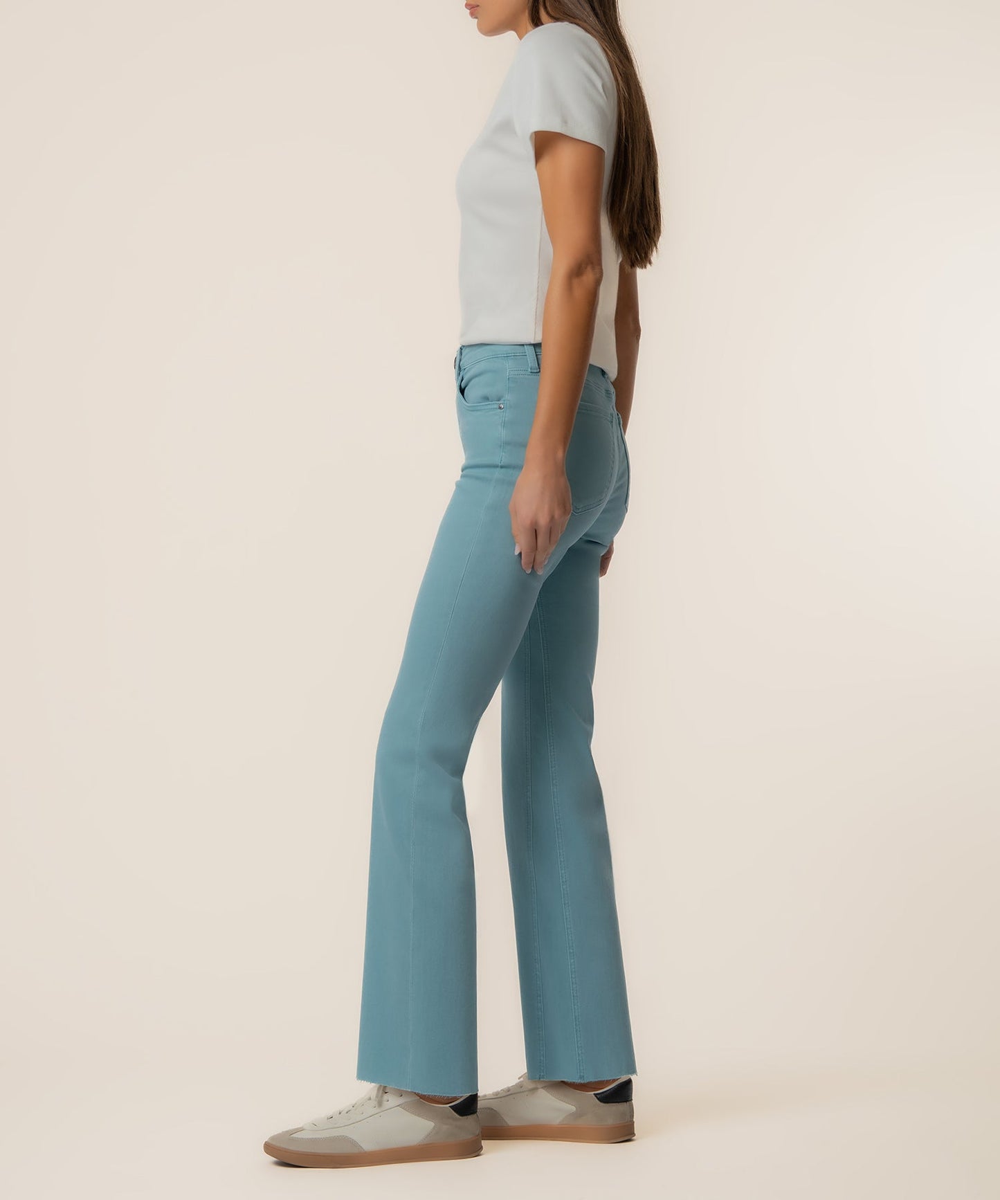 Kelsey High Rise Ankle Flare, Petite in Cyan