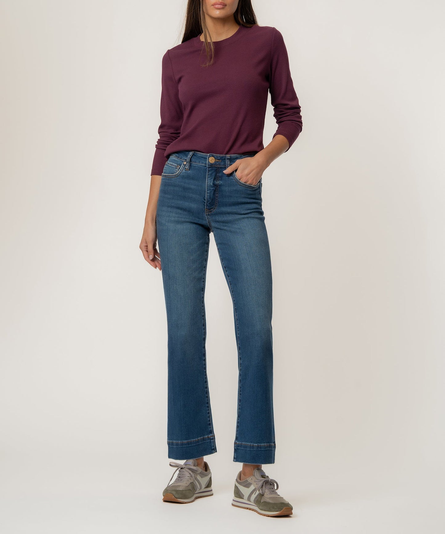 Kelsey High Rise Ankle Flare, Petite in Cool Wash