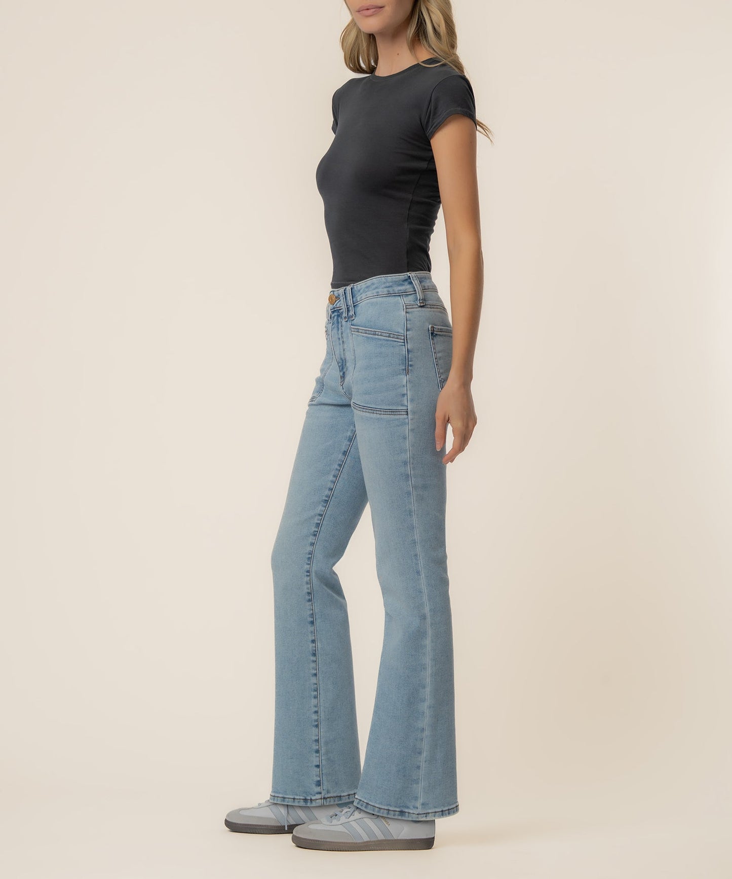 Kelsey High Rise Ankle Flare, Petite in Cure Wash